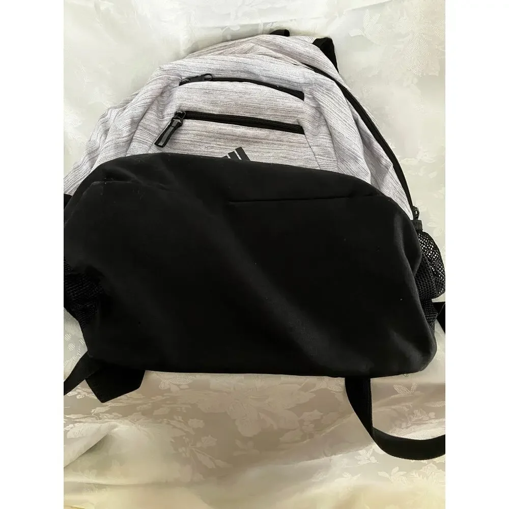 Adidas Gray Heather Backpack School Book Bag Laptop Travel Black White